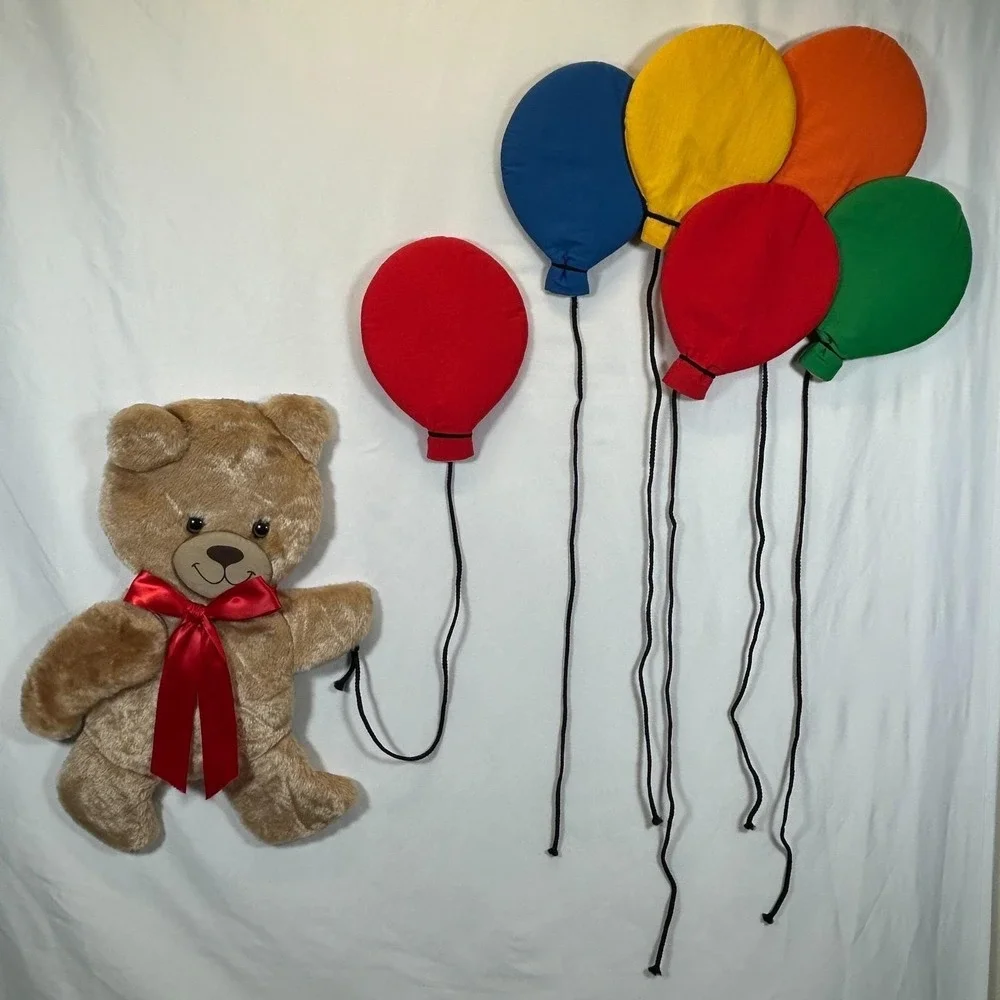 Vintage Nursery Room Balloons Bear Quilted Padded Fabric Wall Circus Decor 80s